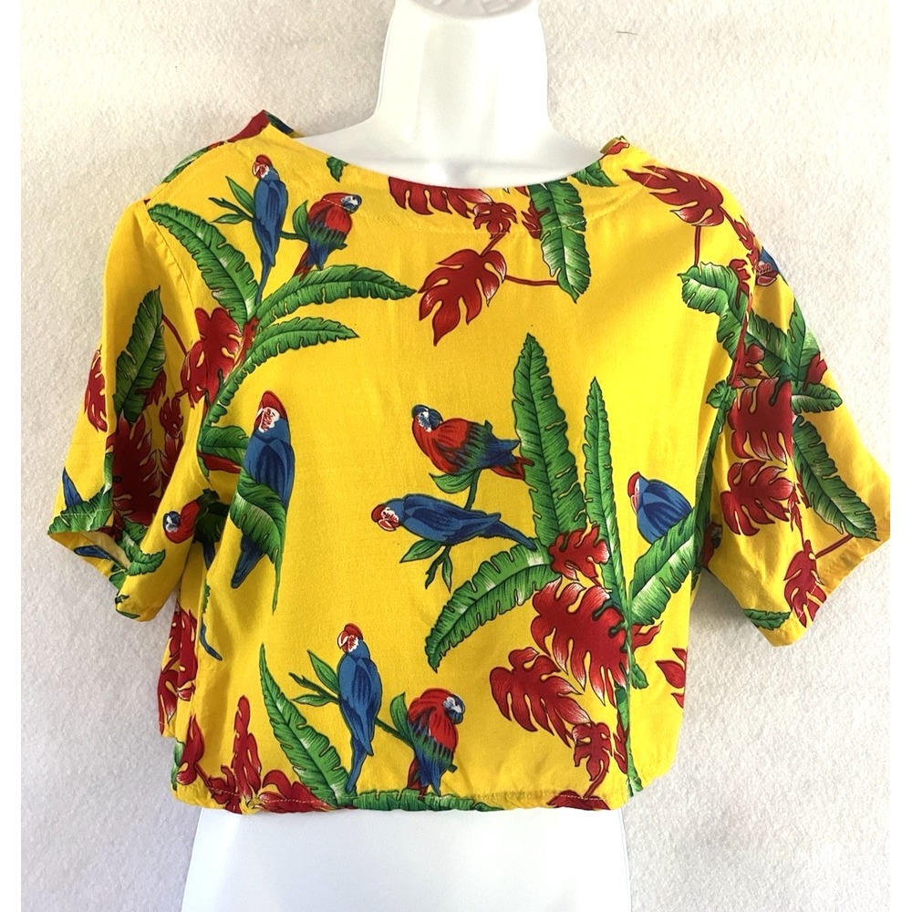 Retro Resort 80's 90's Tropical Macaw Yellow Cropped  Top S Festival Streetwear